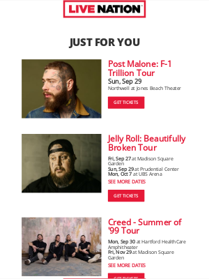 Live Nation - Your Upcoming Concert Lineup: Post Malone, Jelly Roll, Creed