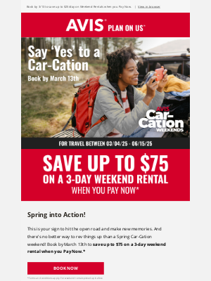 Avis Car Rental - STILL TIME to save on a spring Car-Cation!