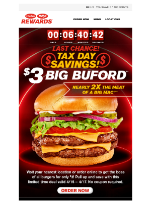 Checkers Drive-In Restaurants - $3 Big Buford ends tonight! 🍔 💸