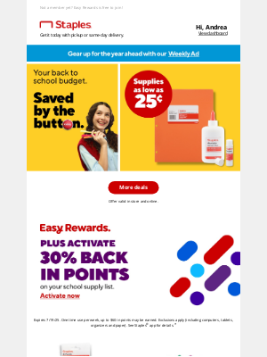 Staples - ✏️ 📓 📏 30% back in points 🖊️ ✂️ 🖍️