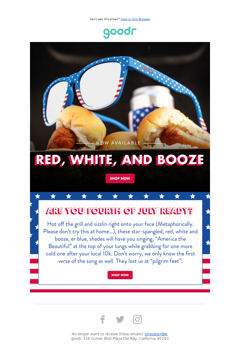 RUN goodr - All-New 4th of July Shades Now Available: Red, White, and Booze!