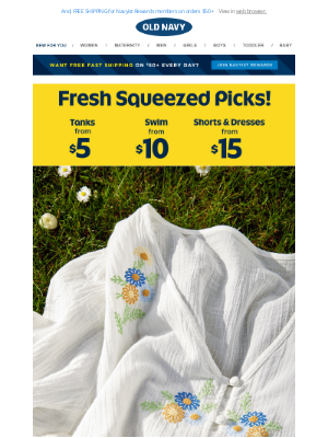 Old Navy - Stock up for summer with deals starting at $5 + 60% off summer faves