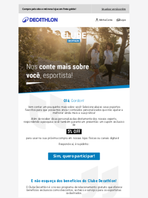 Decathlon (Brazil) - 📢 VALENDO CUPOM! Nos conte mais sobre você, esportista! 🥰