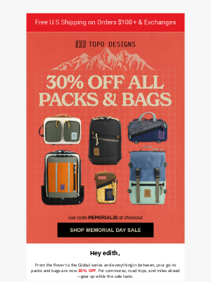 Topo Designs - 🎒 Bags + Packs = 30% OFF This Weekend
