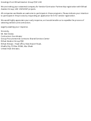 Re: Vendor/Contractor Projects EOI Partnership Request