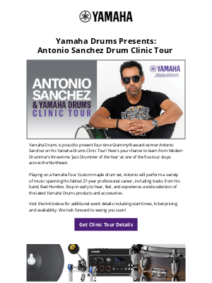 Yamaha - Just Announced: Antonio Sanchez & Yamaha Drums Clinic Tour