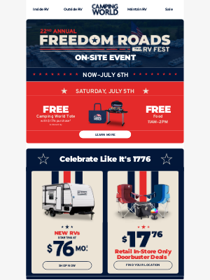 Camping World - Our 22nd Annual Freedom Roads RV Fest ends this weekend!