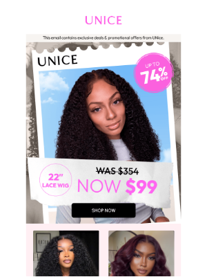 UNice - Long, Lush, and Just $99 - Kinky Curly Wig Steal!