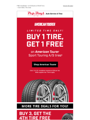Pep Boys - Double the Tires. Half the Price. Ends Soon!