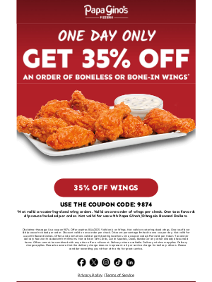 Papa Gino's - Open for 35% OFF Wings🍗🔥