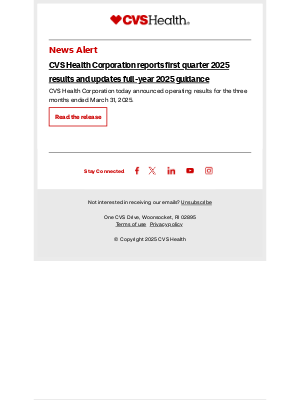CVS Health - News alert: CVS Health Corporation reports first quarter 2025 results and updates full-year 2025 guidance