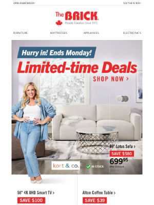 The Brick (Canada) - Limited Time Only! Save $580 Off the Lotus Sofa + More Deals