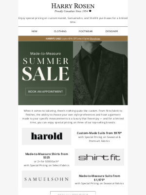 Harry Rosen - NOW LIVE: Made-to-Measure Summer Sale