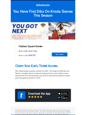 Ticketmaster - Your Early Ticket Access for Knicks Games is Live