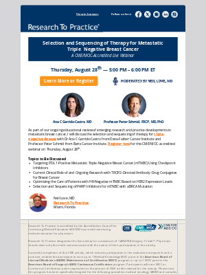 Research To Practice - Next Thursday at 5PM ET — Webinar on Metastatic Triple-Negative Breast Cancer