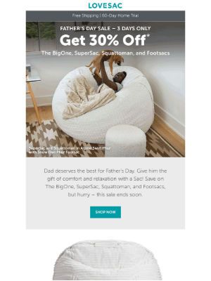 Lovesac - Show Dad How Loveable He Is & Save 30%.