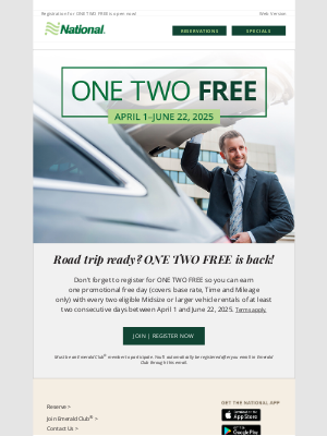 National Car Rental - Susan, register now for ONE TWO FREE!