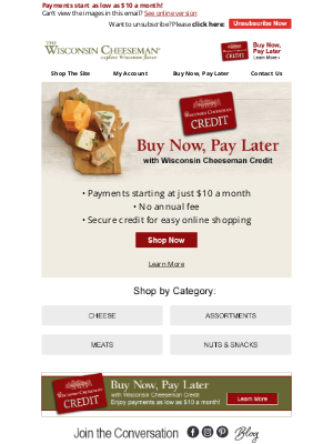 Wisconsin Cheeseman - Buy Now, Pay Later with Wisconsin Cheeseman Credit