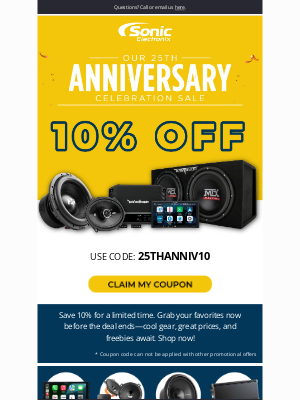 Sonic Electronix - Anniversary Sale: 10% OFF Just You!