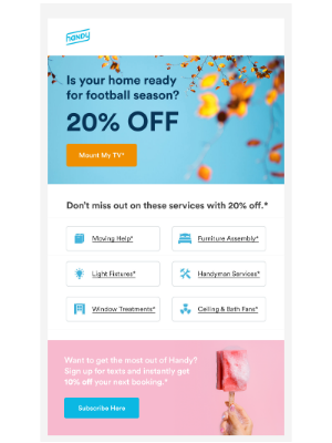 Handy - Services For TV Mounting, Moving Help + MORE at 20% Off!