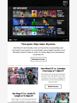 Major League Soccer - High stakes. Fierce showdowns. Matchday 17 is here.