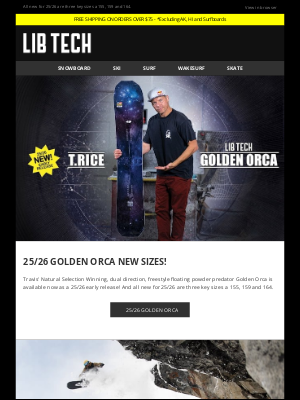 Lib Tech - 25/26 GOLDEN ORCA NEW SIZES!