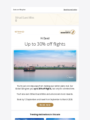 Etihad Airways - Up to 30% off flights