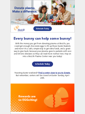 BioLife Plasma - You're invited to donate plasma and get extra Easter funds! 🐣
