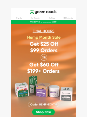 Green Roads - Hurry! Get $60 Off Your Order Total!