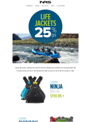 NRS - 25% Off Life Jackets—Our Fall Clearance Sale Continues