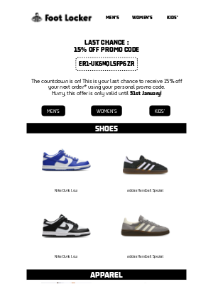 Foot Locker EU - Last chance: 15% off your next order 😱