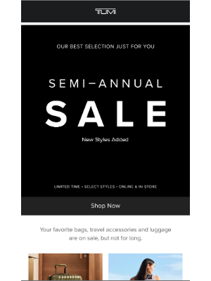 TUMI - This is Your Sign: New Styles Added to Semi-Annual Sale