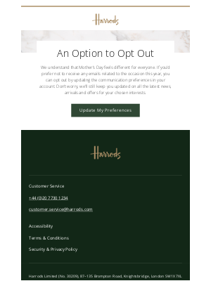 Harrods (United Kingdom) - Opt out of Father’s Day emails