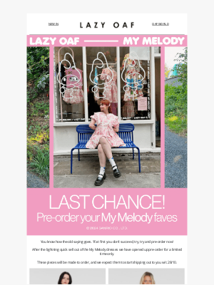 Lazy Oaf (United Kingdom) - My Melody Dresses: Pre-order closing soon 🏃‍♀️