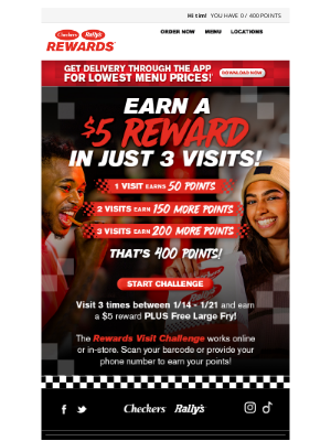 Checkers Drive-In Restaurants - Come get your $5 Reward and Free Fries!