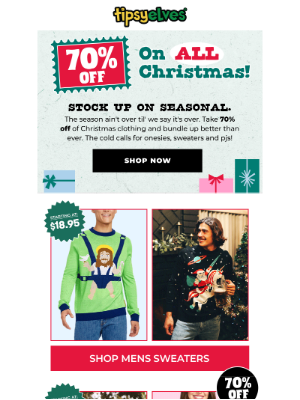 Tipsy Elves - 70% OFF: Post Christmas Savings! 🎁