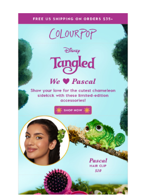 ColourPop Cosmetics - NEW! Disney Tangled Pascal Hair Brush + Clips 🦎✨