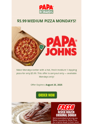 Papa John's - Your Monday carryout deal is here 🍕