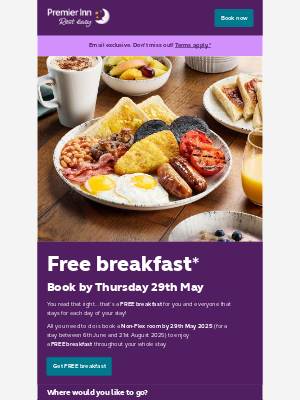 Premier Inn (United Kingdom) - Bank this offer: Free breakfast on us!