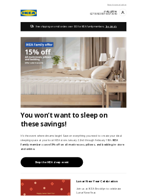 IKEA - Enjoy 15% off All Mattresses, Pillows and Bedding