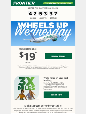 Frontier Airlines - $19 one-way fares have landed for TWO DAYS ONLY: Your NEW Low-Fare Airline Week continues!