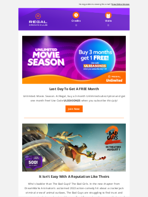 Regal Entertainment Group - Marion, last chance to get a FREE month of Regal Unlimited!