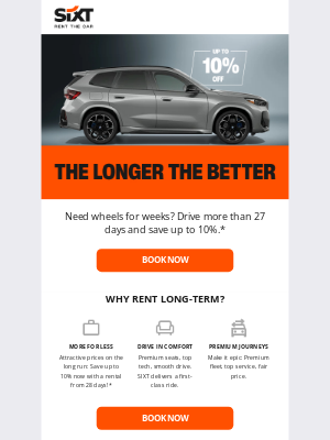Sixt rent a car - More days, more savings: up to 10% off long-term rentals