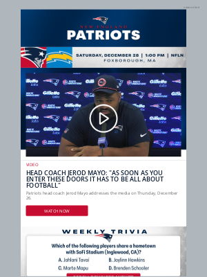 New England Patriots - Week 17 Preview | Mayo Press Conference