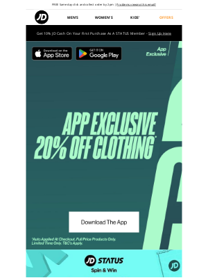 App exclusive: 20% off apparel