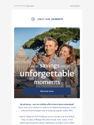 Great Rail Journeys - Bank Holiday Sale extended!