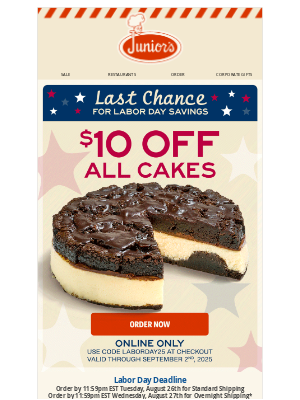 Junior's Restaurant & Cheesecake - ⏰ Don’t Miss Out—Labor Day Savings Ends Soon!