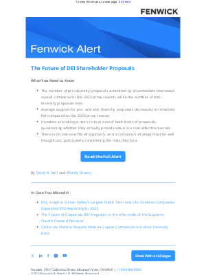 Fenwick & West - [Fenwick Alert] The Future of DEI Shareholder Proposals