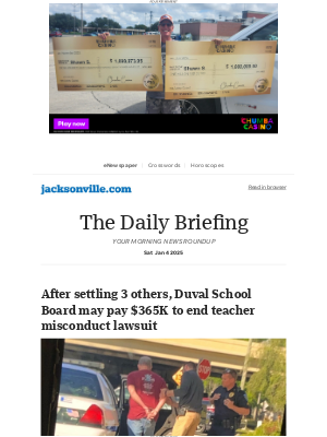 The Florida Times-Union - Daily Briefing: After settling 3 others, Duval School Board may pay $365K to end teacher misconduct lawsuit