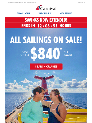 Carnival Cruise Line - Just In: Savings On All Sailings... EXTENDED❗